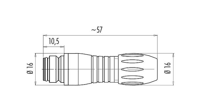Dibujo a escala Snap-In Conector de cable hembra, Número de contactos: 5, 4,0-6,0 mm, sin blindaje, soldadura, IP67, UL 2238, VDE