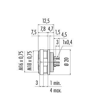 Scale drawing 09 0120 90 05 - M16 Female panel mount connector, Contacts: 5 (05-b), unshielded, THT, IP67, UL, front fastened