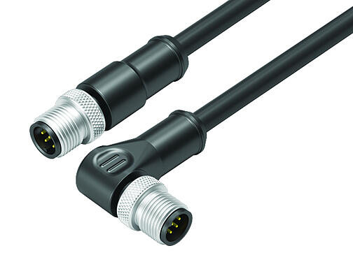 Ilustración 77 3529 3527 64708-0200 - M12/M12 Cable de conexión conector de cable macho - conector macho en ángulo, Número de contactos: 8, blindado, moldeado en el cable, IP67, Ethernet CAT5e, TPE, negro, 4 x 2 x AWG 24, 2 m