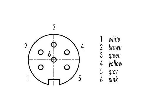 Contact arrangement (Plug-in side) M16 Female panel mount connector, Contacts: 6 (06-a), unshielded, single wires, IP67, UL 2238, M18x0,75, Front mounting