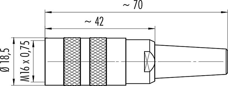 Scale drawing M16 Female cable connector, Contacts: 6 (06-a), 4.0-6.0 mm, shieldable, crimping (Crimp contacts must be ordered separately), IP40