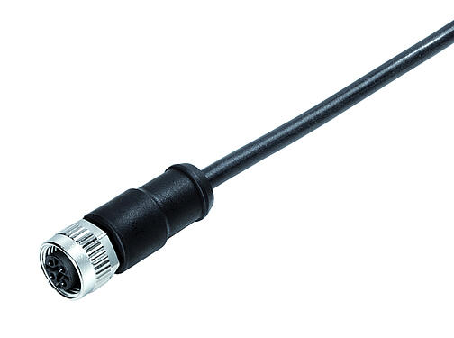 Ilustración 77 0606 0000 50704-0200 - M12-A Conector de cable hembra, Número de contactos: 4, sin blindaje, moldeado en el cable, IP69K, PUR, negro, 4 x 1,50 mm², 2 m