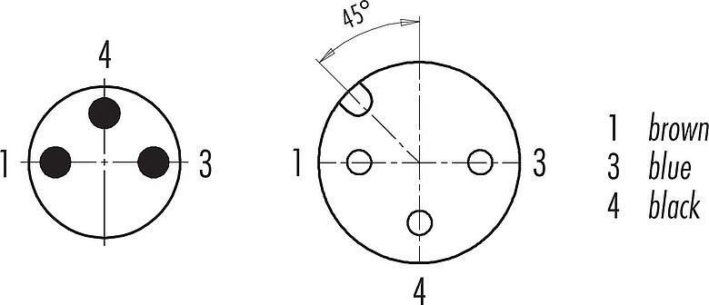Contact arrangement (Plug-in side) M12/M8 Male cable connector - female angled connector, Contacts: 3, unshielded, moulded on the cable, IP67/IP69K, UL 2238, PUR, black, 3 x 0.34 mm², 1 m