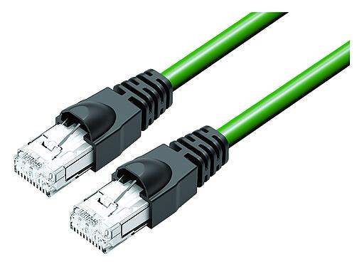 Illustration RJ45/RJ45 Connecting cable 2 RJ45 connector, Contacts: 4, shielded, Piercing technology, IP20, UL, Profinet/Ethernet CAT5e, PUR, green, 3 m