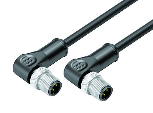Illustration 77 4527 4527 64704-0100 - M12/M12 Connecting cable 2 male angled connector, Contacts: 4, shielded, moulded on the cable, IP67, Ethernet CAT5e, TPE, black, 2 x 2 x AWG 24, 1 m