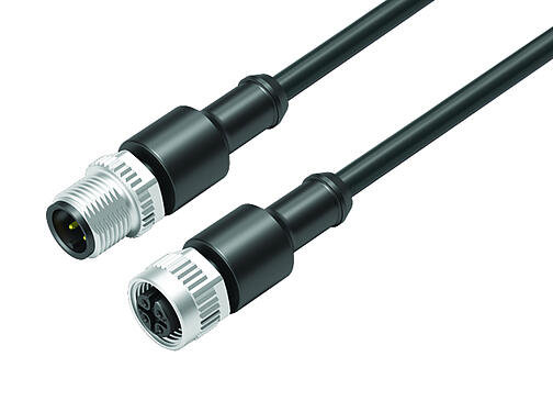 Illustration 77 3430 3429 30004-0500 - M12/M12 Connecting cable male cable connector - female cable connector, Contacts: 4, unshielded, moulded on the cable, IP68, UL, TPE, black, 4 x AWG 22, 5 m