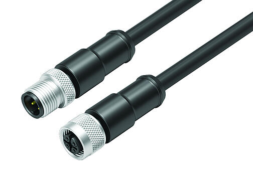Ilustración 77 3530 3529 50704-0100 - M12/M12 Cable de conexión conector de cable macho - conector de cable hembra, Número de contactos: 4, blindado, moldeado en el cable, IP67, UL, PUR, negro, 4 x 0,34 mm², 1 m