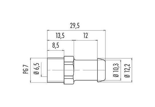 Scale drawing Screwing for tube, with connecting piece