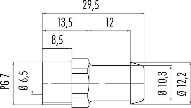 Scale drawing Screwing for tube, with connecting piece
