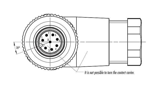 Disposición de los contactos (lado de la conexión) 99 0487 52 08 - M12 Conector macho en ángulo, Número de contactos: 8, 6,0-8,0 mm, sin blindaje, tornillo extraíble, IP67, UL 2238