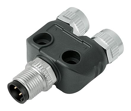 Illustration M12 Twin distributors Y-distributor, male connector - 2 female connector, Contacts: 4/3, unshielded, pluggable, IP68, UL 2238