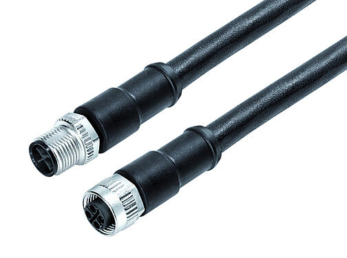 Ilustración 77 0690 0689 50703-0200 - M12/M12 Cable de conexión conector de cable macho - conector de cable hembra, Número de contactos: 2+PE, sin blindaje, moldeado en el cable, IP68, PUR, negro, 3 x 1,50 mm², 2 m