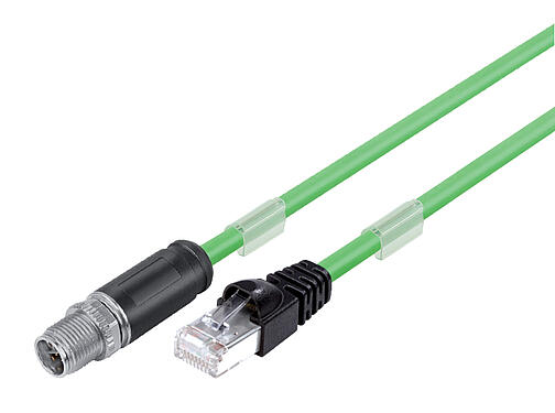 Ilustración 79 9723 020 08 - M12/M12 Cable de conexión conector de cable macho - conector RJ45, Número de contactos: 8, blindado, moldeado en el cable, IP67, UL, PUR, verde, AWG 26/7, 2 m