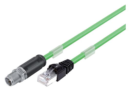 Illustration M12/RJ45 Câble de raccordement connecteur mâle - connecteur RJ45, Contacts: 8, blindé, surmoulé sur le câble, IP67, UL, PUR, vert, AWG 26/7, 5 m