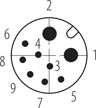 Disposition des contacts (Côté plug-in) M12 Encastrable mâle, Contacts: 2+7, souder, IP67 enfiché et verrouillé, Montage frontal