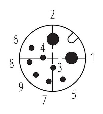 Disposition des contacts (Côté plug-in) M12 Encastrable mâle, Contacts: 2+7, souder, IP67 enfiché et verrouillé, Montage frontal