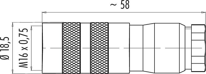 Scale drawing M16 Female cable connector, Contacts: 4 (04-a), 6.0-8.0 mm, shieldable, solder, IP67, UL 2238