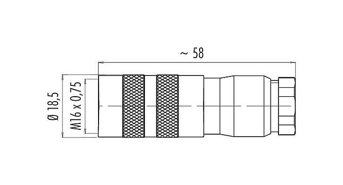 Scale drawing M16 Female cable connector, Contacts: 7 (07-b), 6.0-8.0 mm, shieldable, solder, IP67, UL 2238