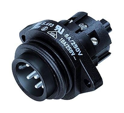 Illustration RD24 Male panel mount connector, Contacts: 6+PE, unshielded, screw clamp, IP67, UL, ESTI+, VDE, Front mounting