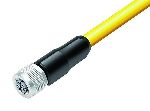 Illustration M12 Connecteur femelle, Contacts: 4+FE, non blindé, surmoulé sur le câble, IP68, UL 2238, M12x1,0, TC-ER, TPE, jaune, 5 x 1,50 mm², 3 m