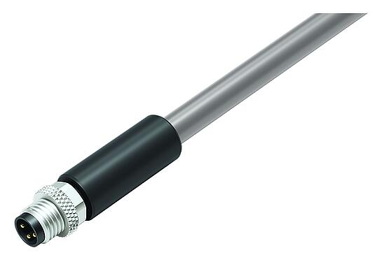 Illustration 77 3505 0000 20703-0200 - M8 Male cable connector, Contacts: 3, shielded, moulded on the cable, IP67, UL 2238, PVC, grey, 3 x 0.34 mm², 2 m