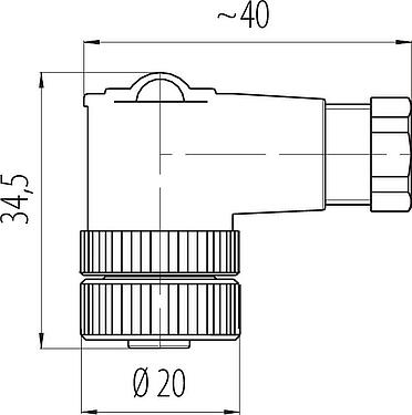 Scale drawing M12 Female angled connector, Contacts: 2+PE, 4.0-6.0 mm, unshielded, screw clamp, IP67