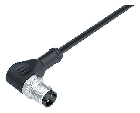 Illustration M12 Male angled connector, Contacts: 12, unshielded, moulded on the cable, IP68/IP69K, UL 2238, PUR, black, 12 x 0.25 mm², 2 m