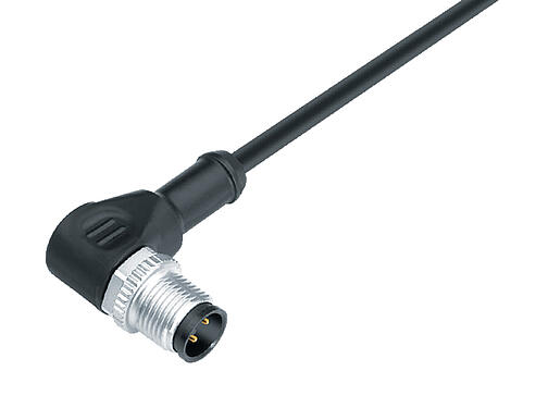 Illustration 77 3427 0000 50004-0200 - M12 Male angled connector, Contacts: 4, unshielded, moulded on the cable, IP69K, UL, PUR, black, 4 x 0.34 mm², 2 m