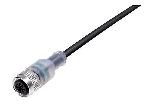 Illustration 77 3630 0000 50004-0200 - M12 Female cable connector, Contacts: 4, unshielded, moulded on the cable, IP69K, UL, PUR, black, 4 x 0.34 mm², with LED PNP closer, 2 m