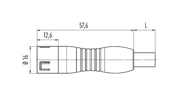 Dessin coté Snap-In Connecteur mâle, Contacts: 5, non blindé, surmoulé sur le câble, IP67, UL 2238, PUR, noir, 5 x 0.75 mm², 2 m