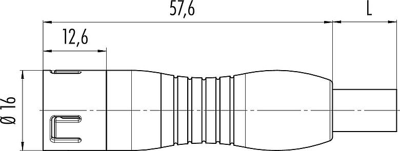 Scale drawing Snap-In Male cable connector, Contacts: 12, unshielded, moulded on the cable, IP67, UL 2238, PUR, black, 12 x 0.25 mm², 2 m