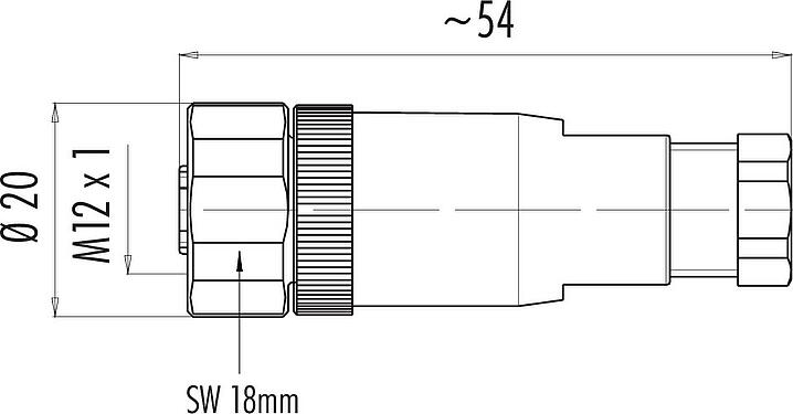 Dessin coté M12 Connecteur femelle, Contacts: 8, 6,0-8,0 mm, non blindé, pince à visser, IP67, UL 2238