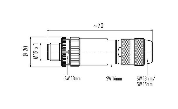 Dessin coté 99 1533 910 05 - M12 Connecteur mâle, Contacts: 5, 8,0-9,0 mm, blindable, raccord sur bornier à ressort, IP67