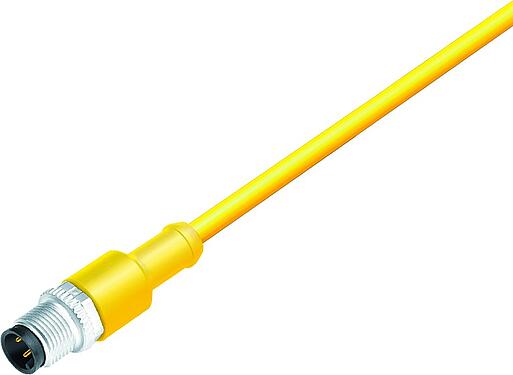Illustration 77 3429 0000 23004-0500 - M12 Male cable connector, Contacts: 4, unshielded, moulded on the cable, IP69K, Standard, PVC, yellow, 4 x AWG 22, 5 m