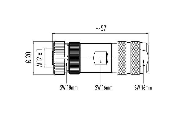 Dessin coté 99 1486 914 08 - M12 Connecteur femelle, Contacts: 8, 8,0-10,0 mm, blindable, pince à visser, IP67, UL