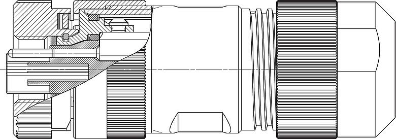 Dibujo a escala M12 Conector de cable hembra, Número de contactos: 4+FE, 8,0-13,0 mm, sin blindaje, tornillo extraíble, IP67, M12x1,0, UL 2237 en preparación, con conexión de PE