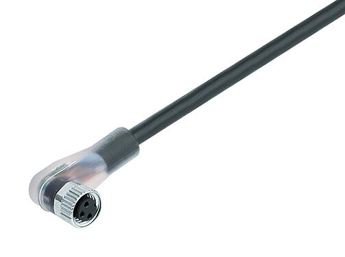 Illustration 77 3608 0000 50004-0200 - M8 Female angled connector, Contacts: 4, unshielded, moulded on the cable, IP67, UL, PUR, black, 4 x 0.34 mm², with LED PNP closer, 2 m