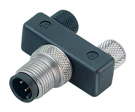Illustration M12/M8 Répartiteur double, Y-distributeur, mâle - 2 femelle, Contacts: 4/3, non blindé, enfichable, IP68, UL 2238