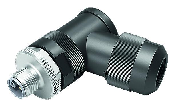 Illustration M12 Male angled connector, Contacts: 4+FE, 8.0-13.0 mm, unshielded, screw clamp, IP67, M12x1.0, for the power supply, UL 2237 in preparation, with PE connection