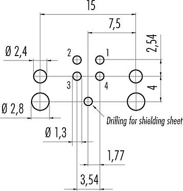 Disposición del conductor M12 Enchufe de brida, Número de contactos: 4, blindable, THR, IP67, UL 2238, M12x1,0, Montaje en pared