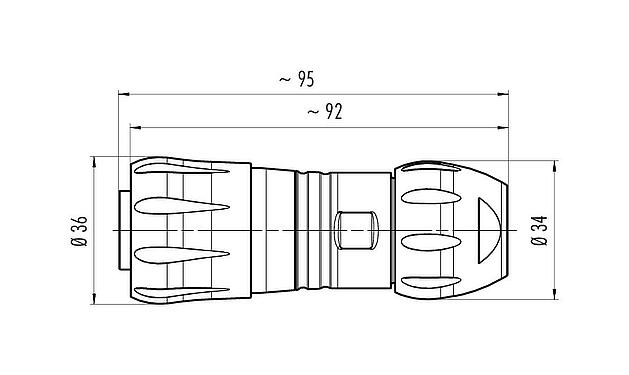 Scale drawing Bayonet Female cable connector, Contacts: 4+PE, 7.0-17.0 mm, unshielded, crimping (Crimp contacts must be ordered separately), IP68/IP69K, UL 2238, VDE, UV resistant