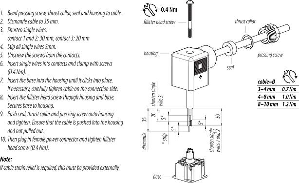 Assembly instructions Female power connector, Contacts: 2+PE, 6.0-8.0 mm, unshielded, screw clamp, IP40 without seal, PG 9, Circuit P40, with LED PNP closer