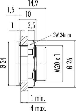 Scale drawing Snap-In Adapter, unshielded, VDE, Front mounting