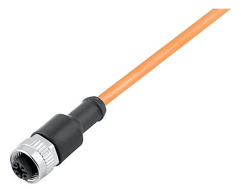 Ilustración M12 Conector de cable hembra, Número de contactos: 3, sin blindaje, moldeado en el cable, IP68/IP69K, UL 2238, PUR, naranja, 3 x 0,34 mm², para aplicaciones de soldadura, 5 m