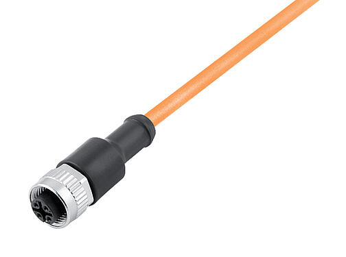 Illustration 77 3430 0000 80003-1000 - M12 Female cable connector, Contacts: 3, unshielded, moulded on the cable, IP68, UL, PUR, orange, 3 x 0.34 mm², for welding applications, 10 m
