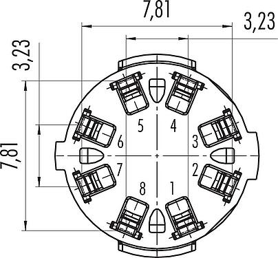 Contact arrangement (Plug-in side) Bayonet Female panel mount connector, Contacts: 8, unshielded, THT, IP67, Front mounting