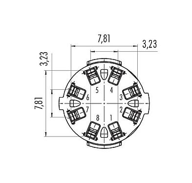 Disposition des contacts (Côté plug-in) Baïonnette Embase femelle, Contacts: 8, non blindé, souder, IP67, M13x1,0, Montage frontal