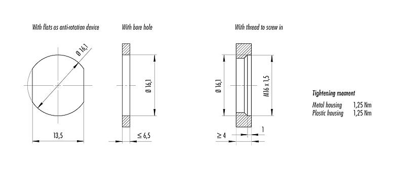 Assembly instructions / Panel cut-out 99 0642 10 05 - M12 Female panel mount connector, Contacts: 4+FE, unshielded, THR, IP67, UL, M16x1.5, front fastened