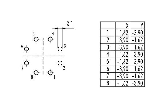 Disposición del conductor Bayoneta Toma de brida, Número de contactos: 8, sin blindaje, THT, IP67 (cuando también está desenchufado), Montaje en pared