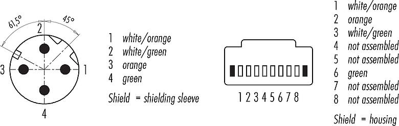 Contact arrangement (Plug-in side) M12/RJ45 Connecting cable male cable connector - RJ45 connector, Contacts: 4, shielded, molded/crimp, IP67, Ethernet CAT5e, TPE, black, 2 x 2 x AWG 24, 10 m